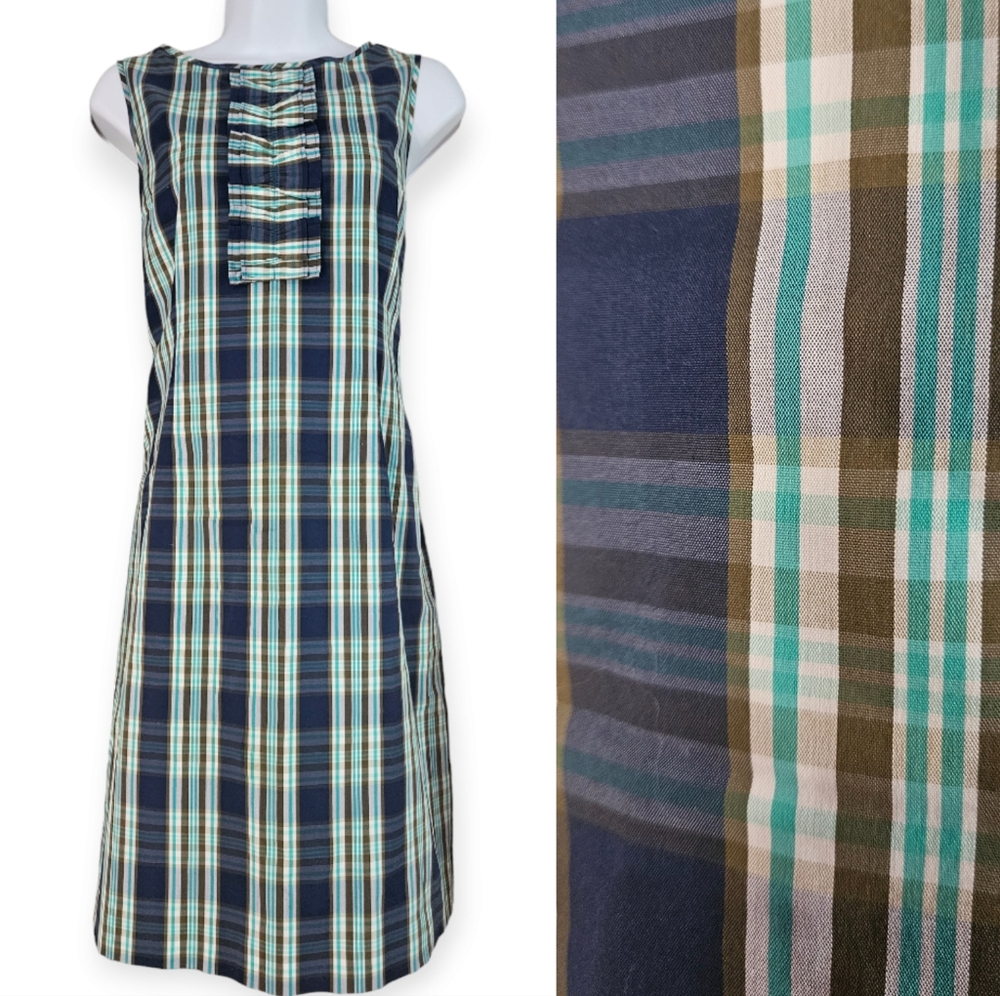 NWOT Talbots blue green coastal plaid shift dress Womens 8 - Picture 8 of 8
